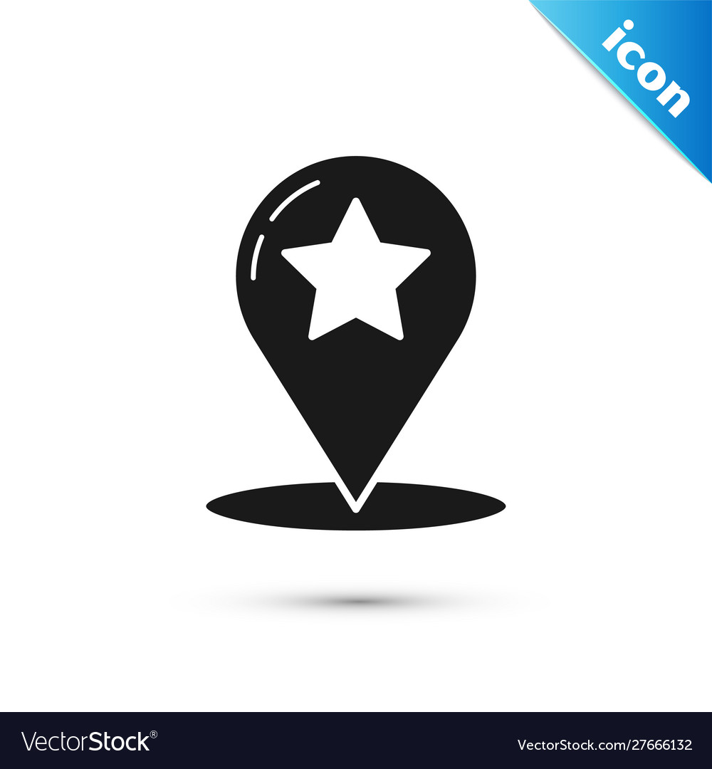 Black map pointer with star icon isolated on white vector image Black map pointer with star icon isolated on white