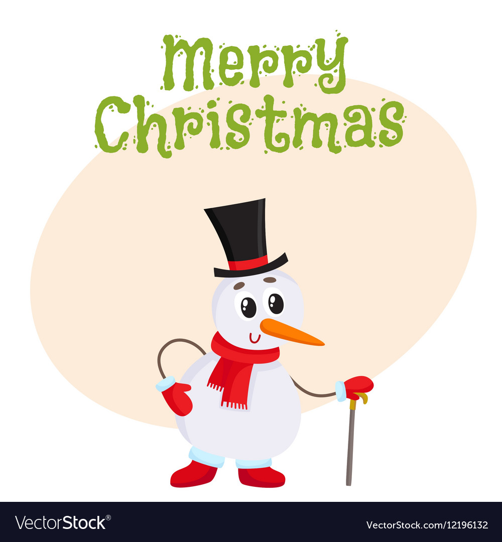 Cute and funny little snowman in cylinder hat