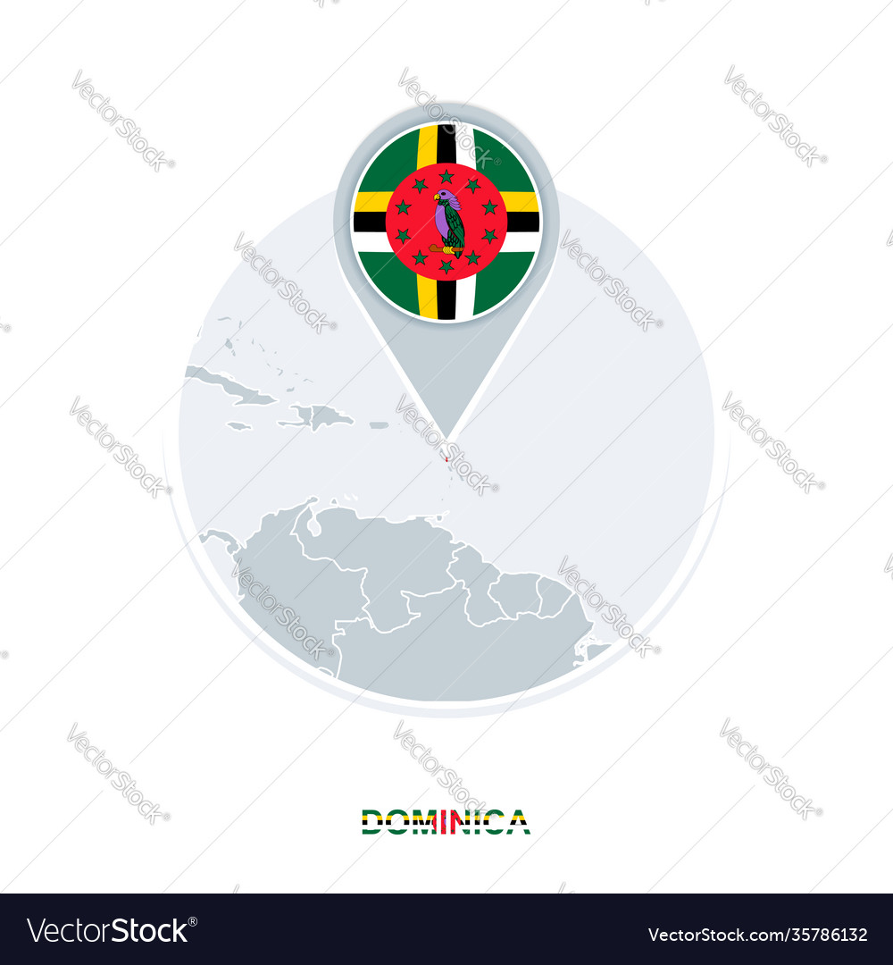 Dominica map and flag icon with highlighted