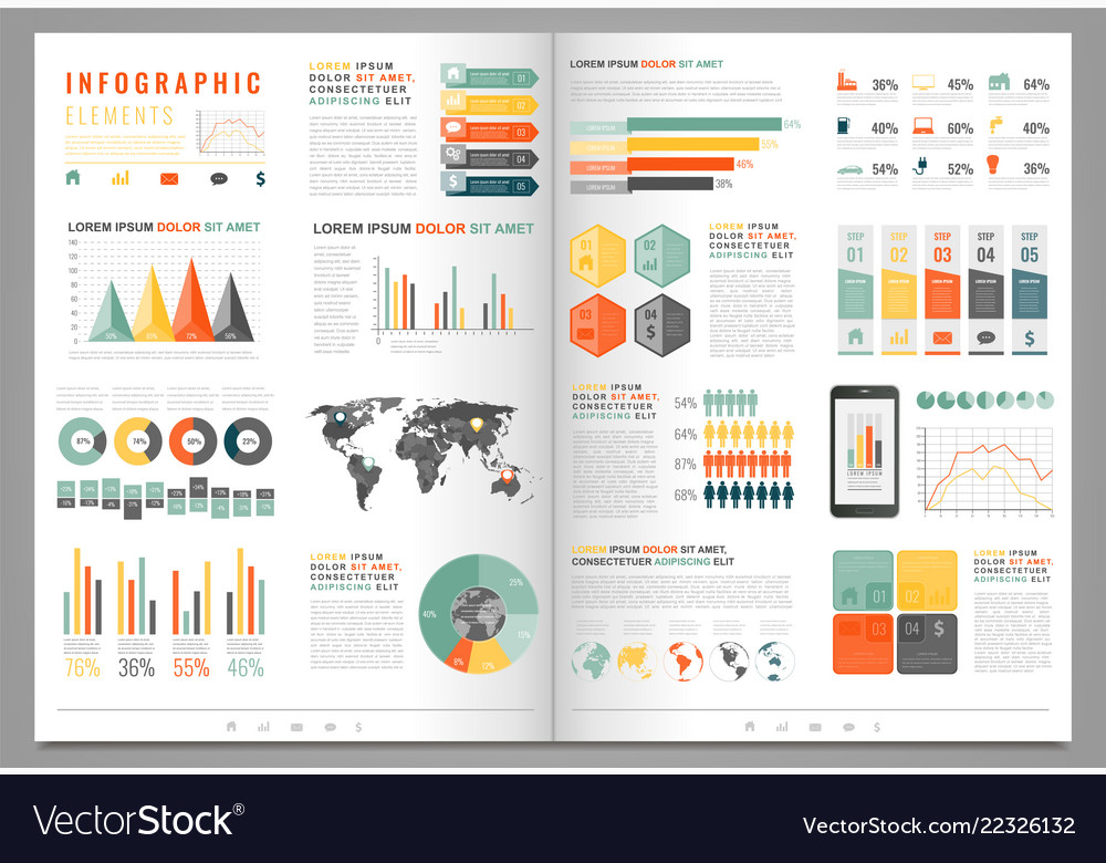 Infographic elements with world map and charts