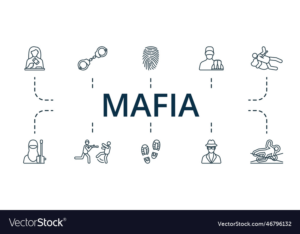 Mafia outline set creative icons judge handcuffs