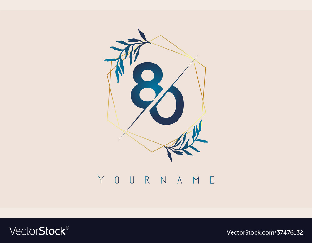 Number 80 8 0 logo with golden polygon frames