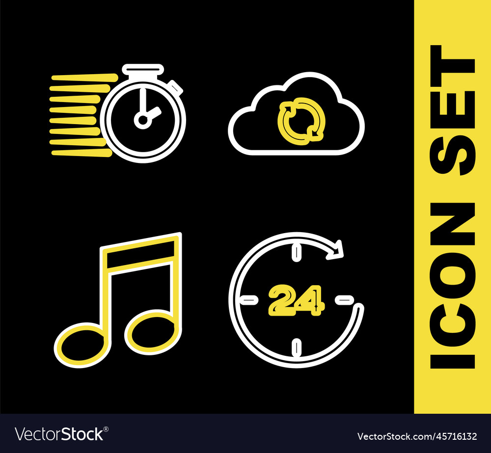 Set line cloud sync refresh clock 24 hours music Vector Image Set line cloud sync refresh clock 24 hours music
