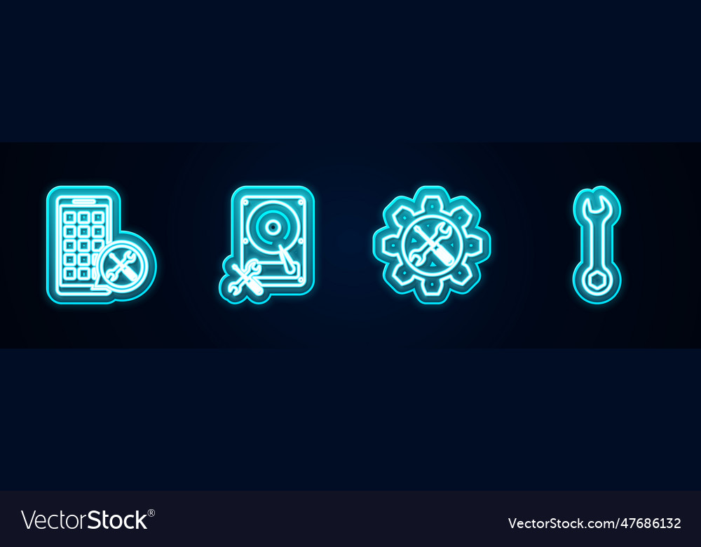 Set line mobile apps service hard disk drive vector image Set line mobile apps service hard disk drive