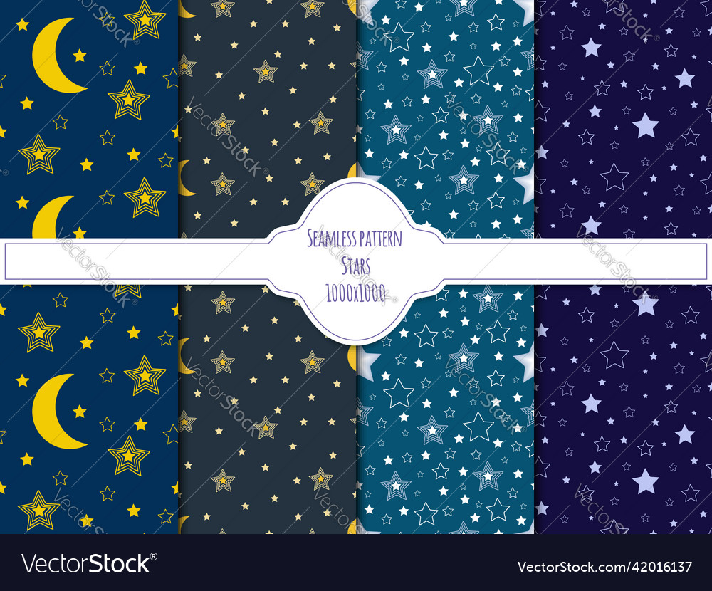 A set of seamless patterns with stars and the moon vector image A set of seamless patterns with stars and the moon