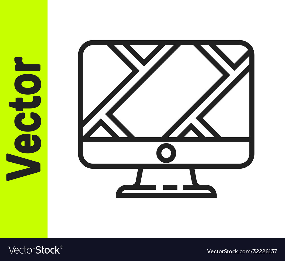 Black line computer monitor and folded map vector image Black line computer monitor and folded map