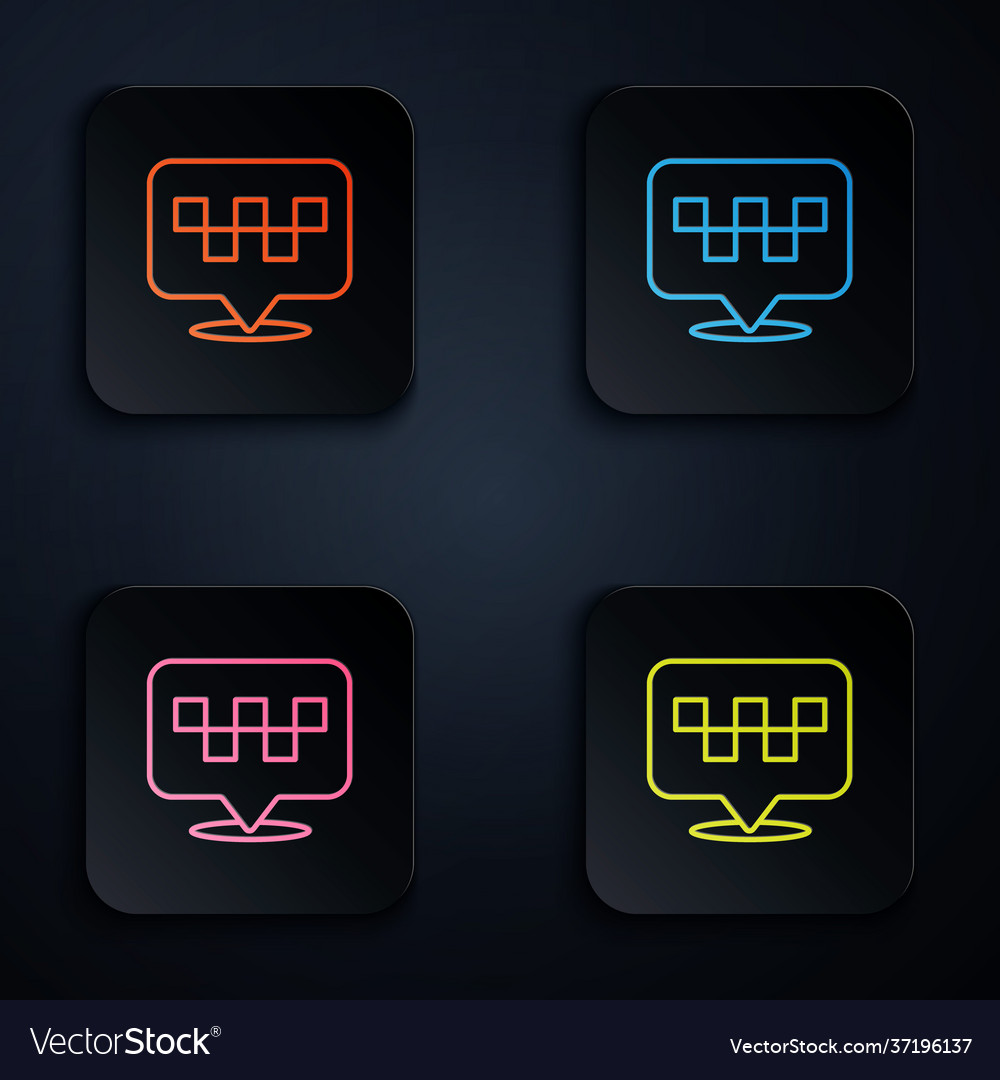Color neon line map pointer with taxi icon