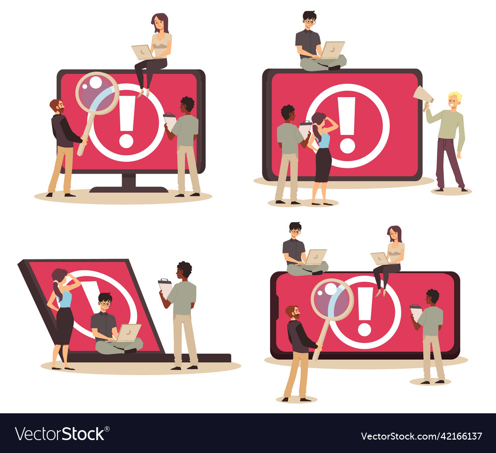 Computer system failure warning banners set flat