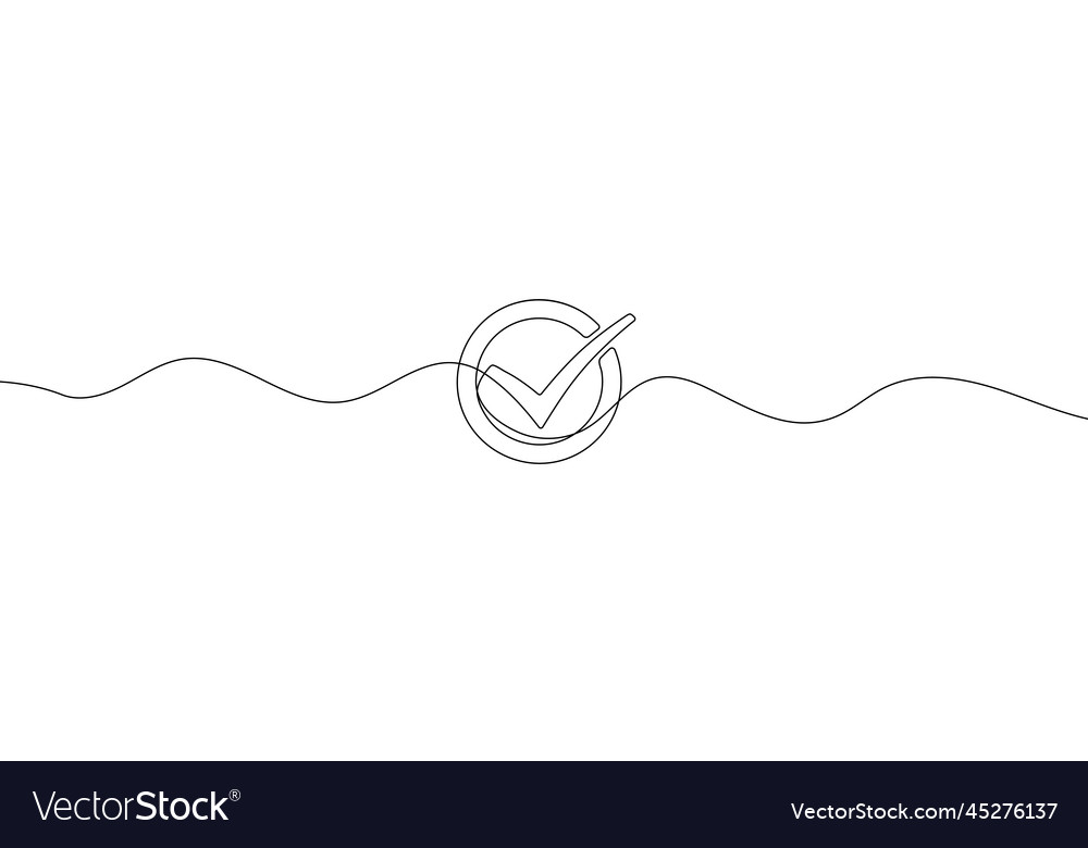 Continuous line drawing of check mark tick one vector image Continuous line drawing of check mark tick one