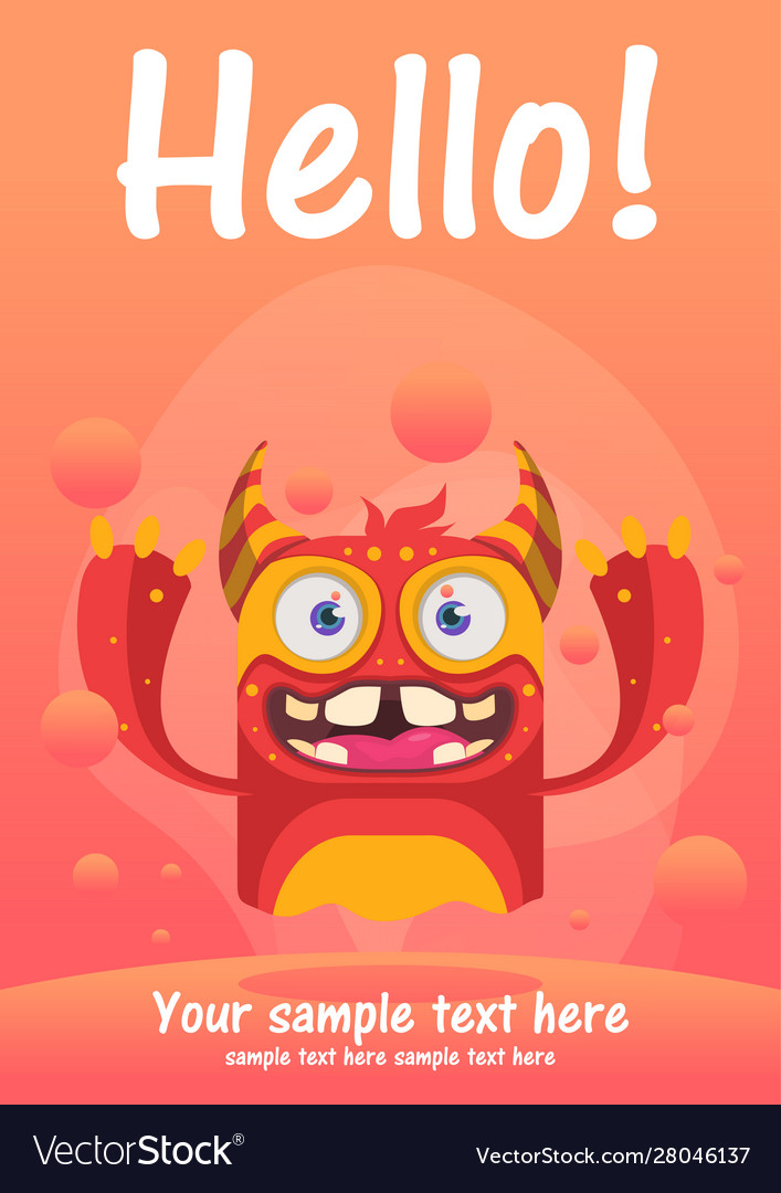 Cute monster hello greeting card Royalty Free Vector Image