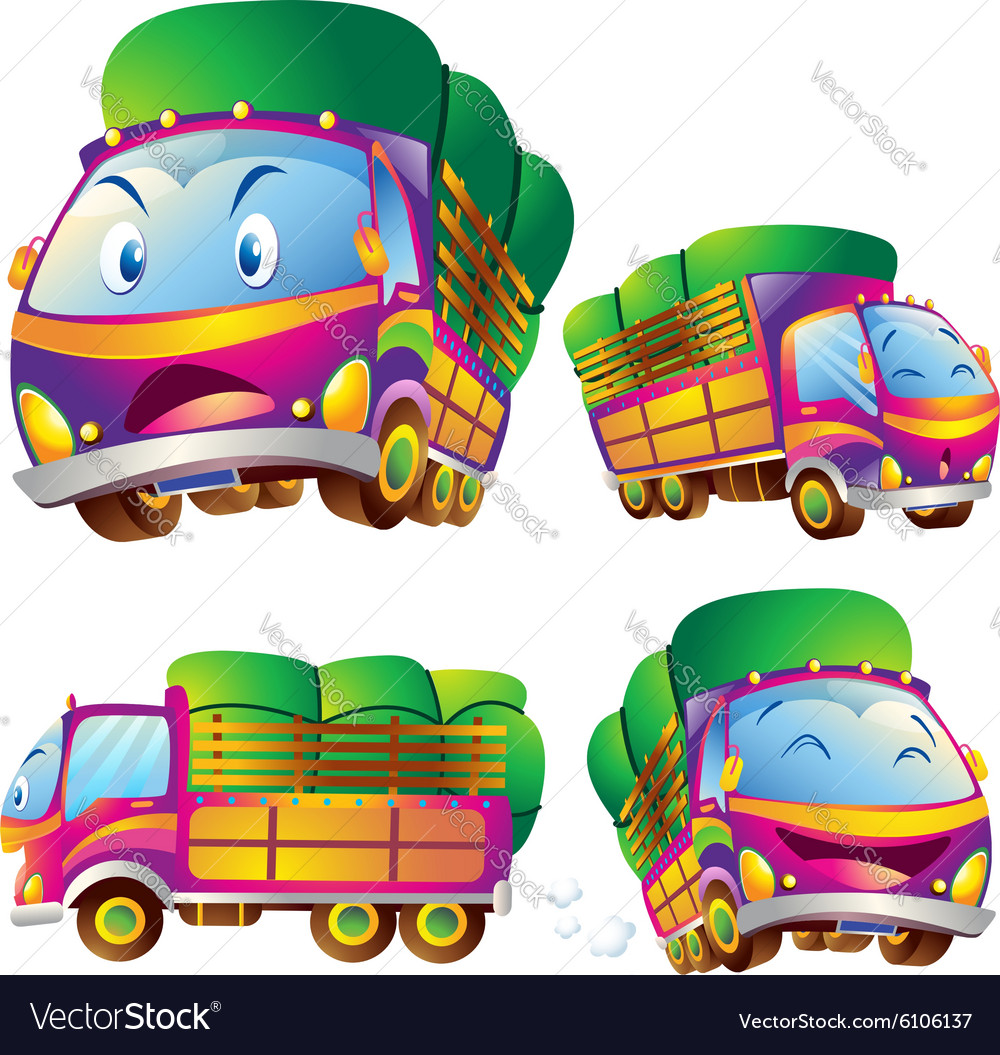 Cute truck cartoon actions Royalty Free Vector Image