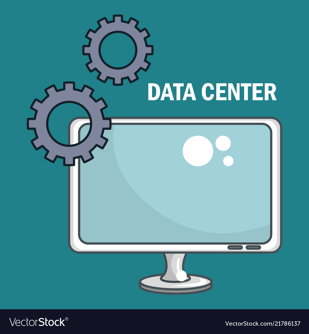 Desktop computer with data center icons vector image Desktop computer with data center icons