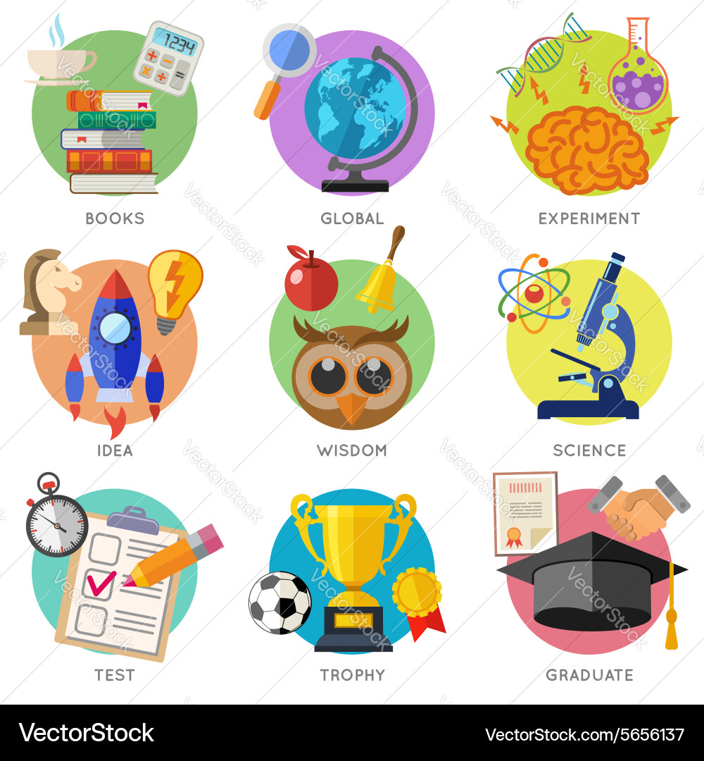 Education flat icon set Royalty Free Vector Image