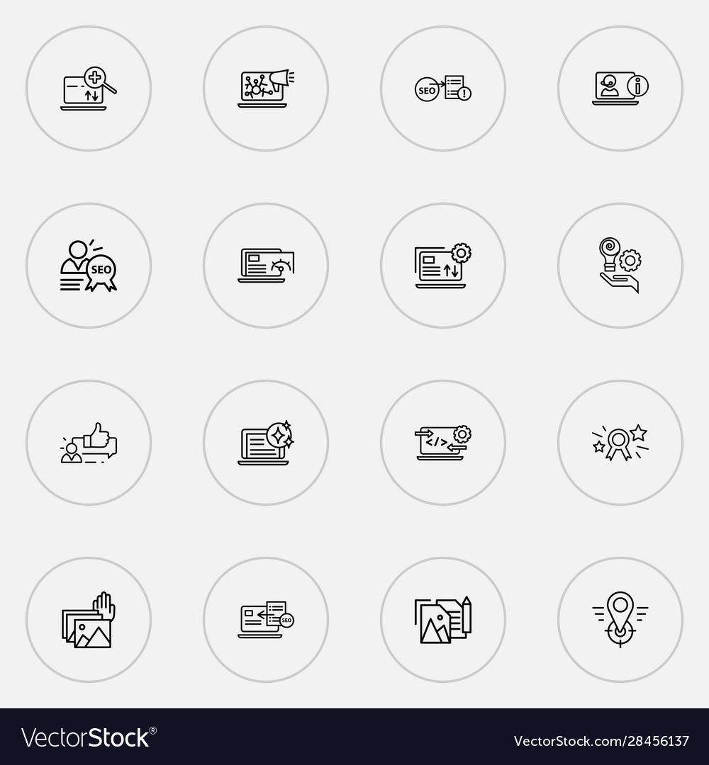 Motor-Icons Linienstil mit Code-Optimierung gesetzt vector image Motor-Icons Linienstil mit Code-Optimierung gesetzt