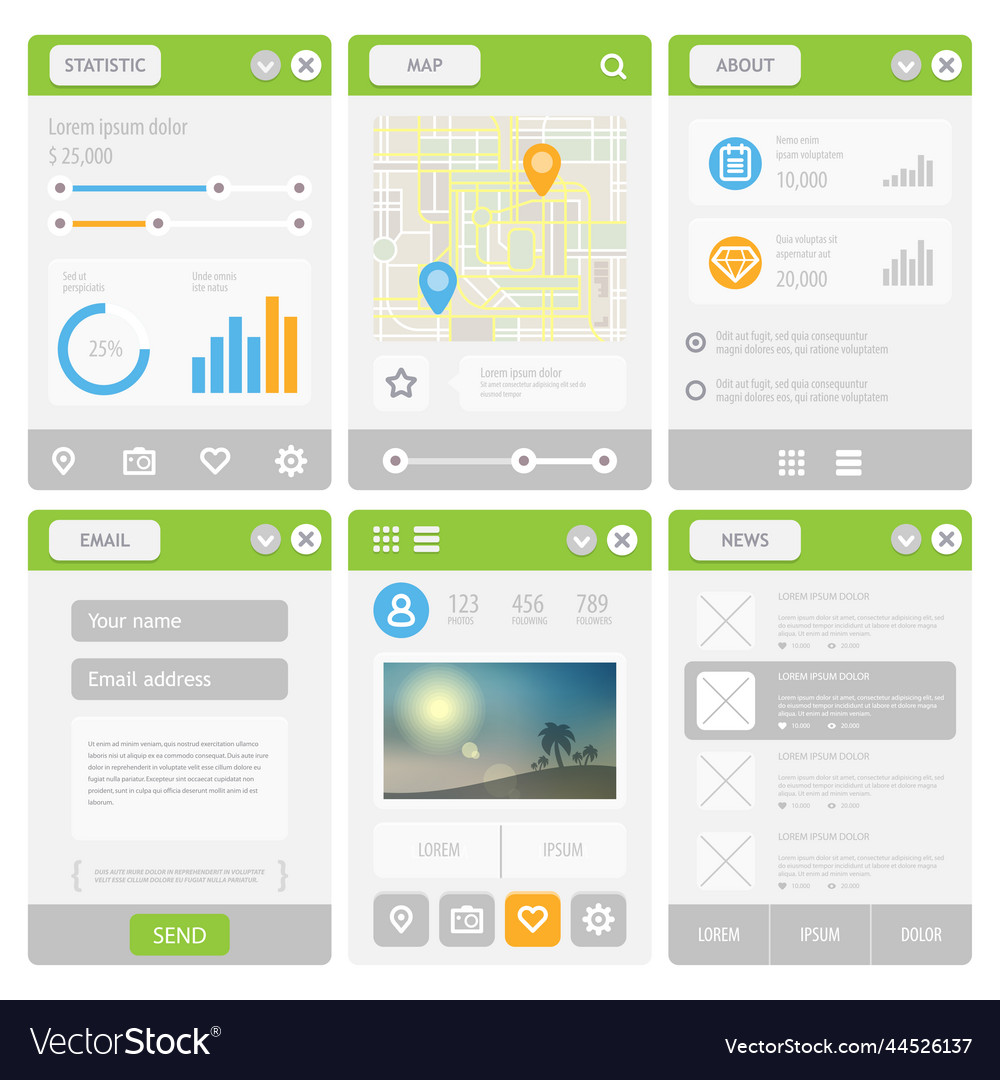 Flat mobile ui design vector image Flat mobile ui design