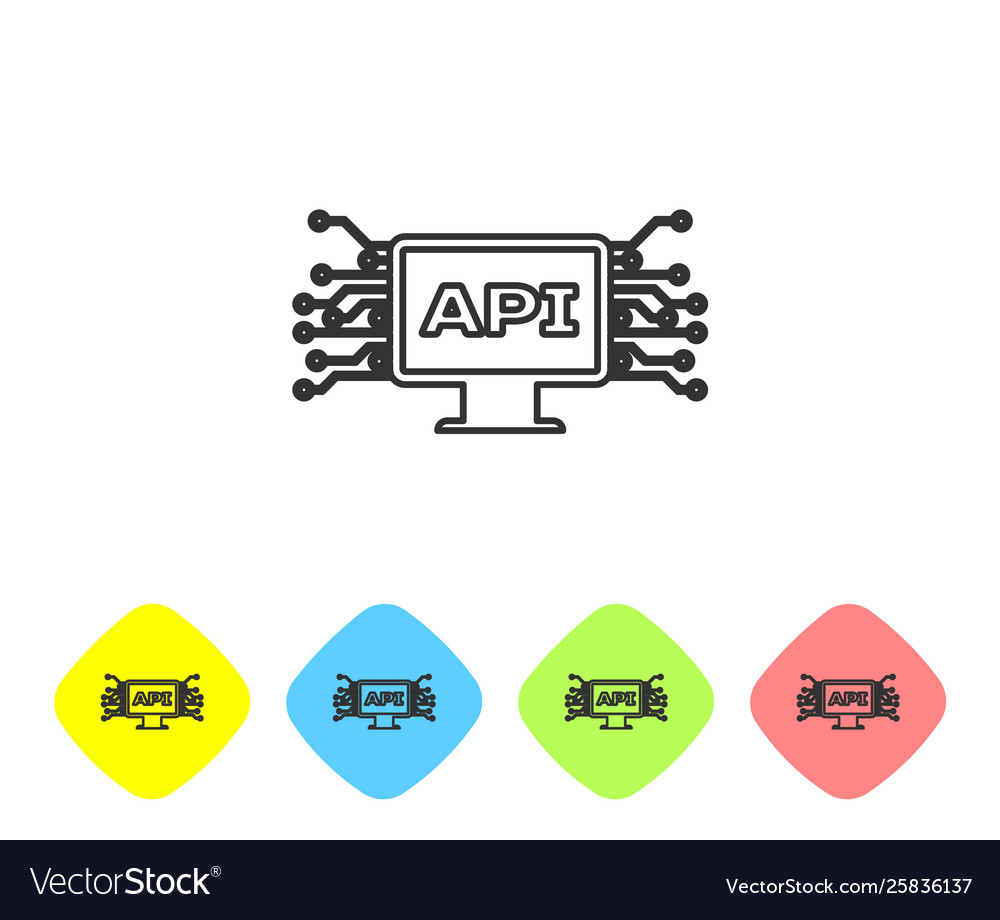 Grey computer api interface line icon on white vector image Grey computer api interface line icon on white