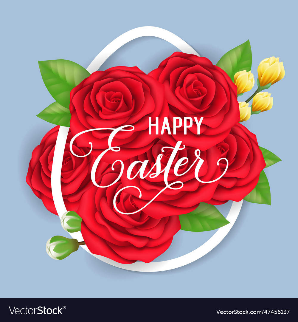 Happy Easter Lettering With Roses Royalty Free Vector Image 0365