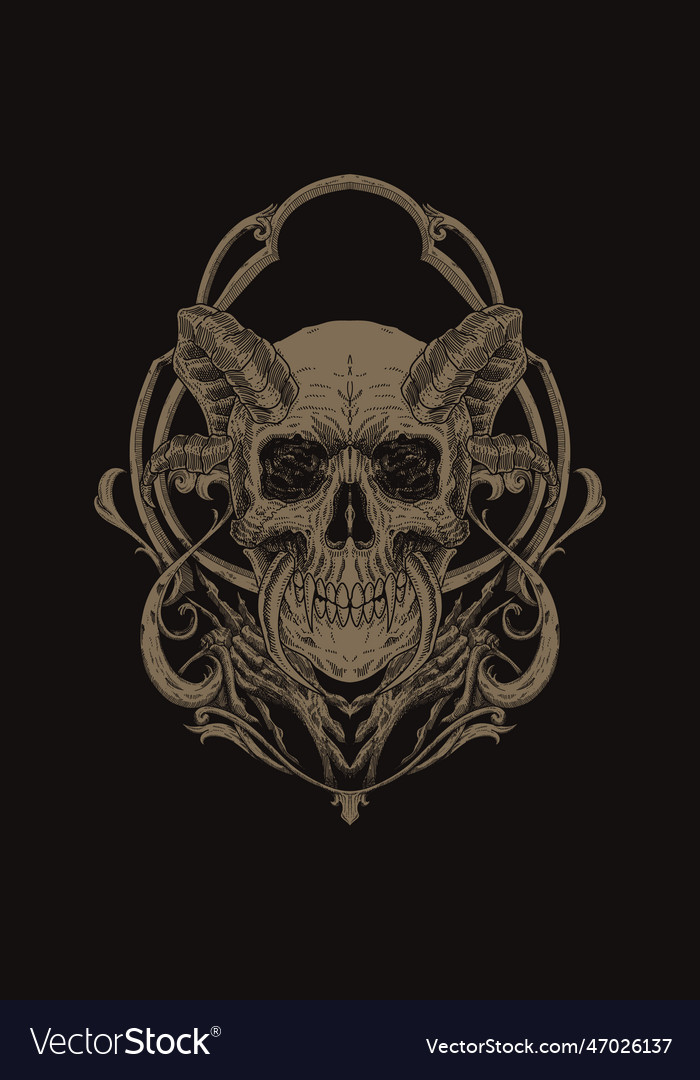 Head skull with horn and ornament artwork Vector Image