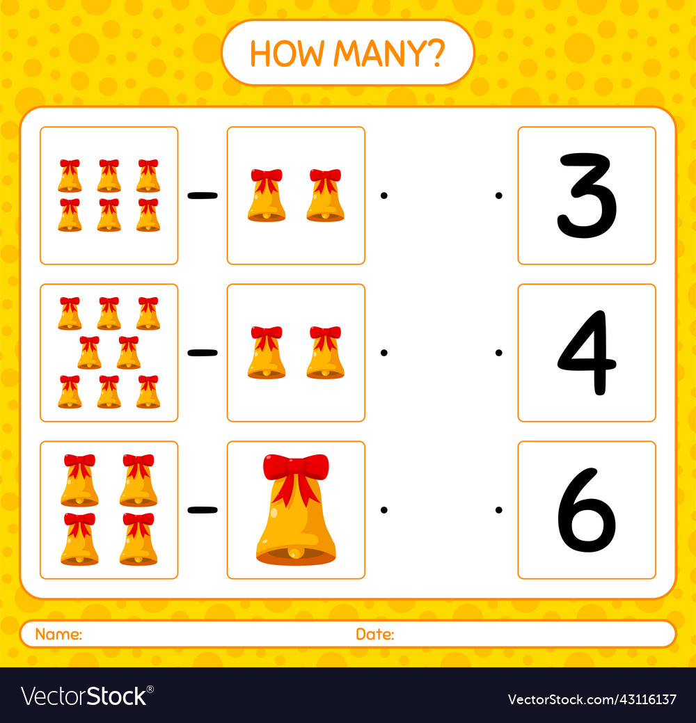 How many counting game with bell worksheet Vector Image How many counting game with bell worksheet