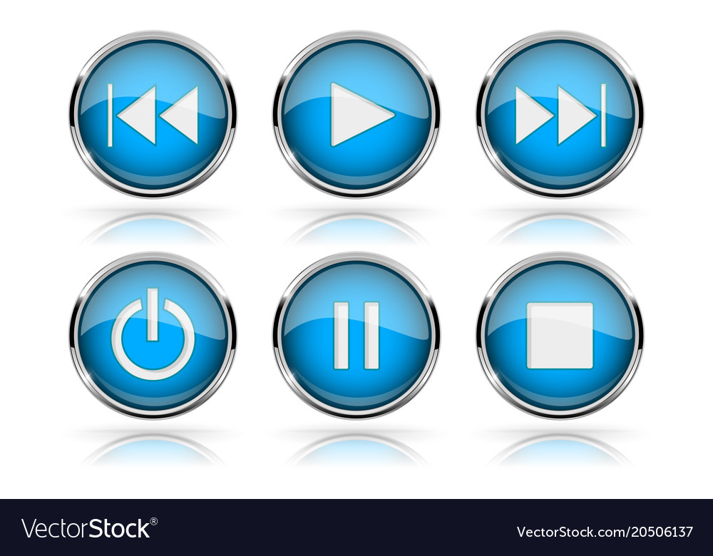 Media buttons blue round glass