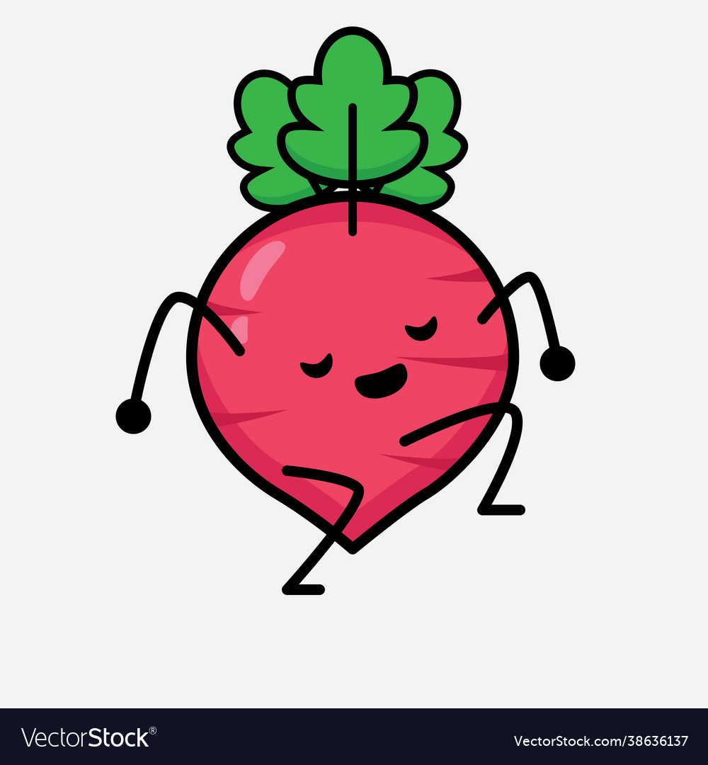 Red radish character with cute face and simple