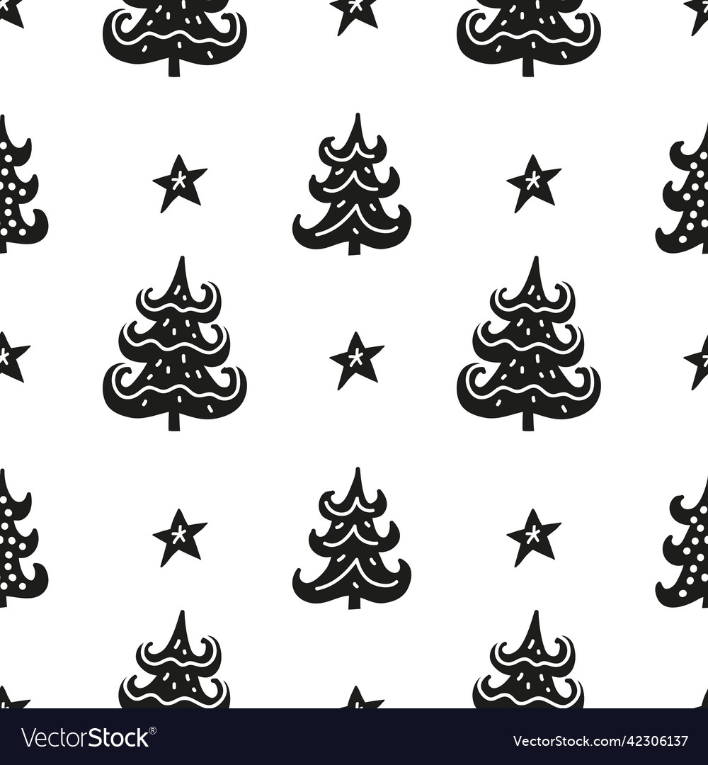 Seamless pattern with fir trees and stars
