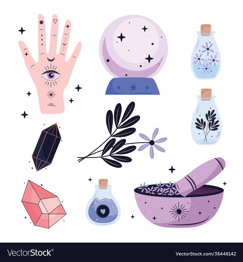 Bundle neun esoterische Kunstset-Icons in weiß