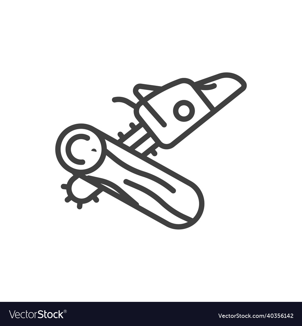 Chainsaw icon is sawing a log simple linear vector image Chainsaw icon is sawing a log simple linear