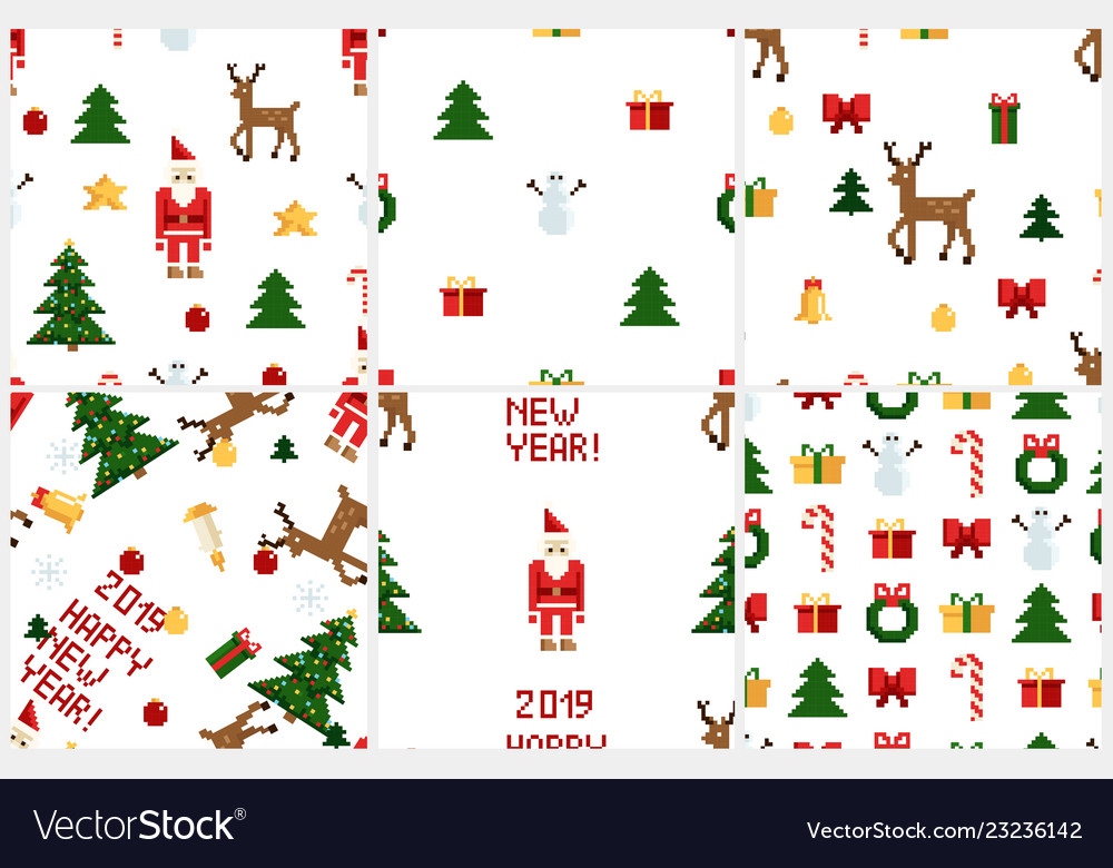 Buntes Pixelmuster mit Weihnachtselementen vector image Buntes Pixelmuster mit Weihnachtselementen