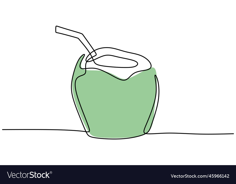 Continuous one line drawing green coconut water