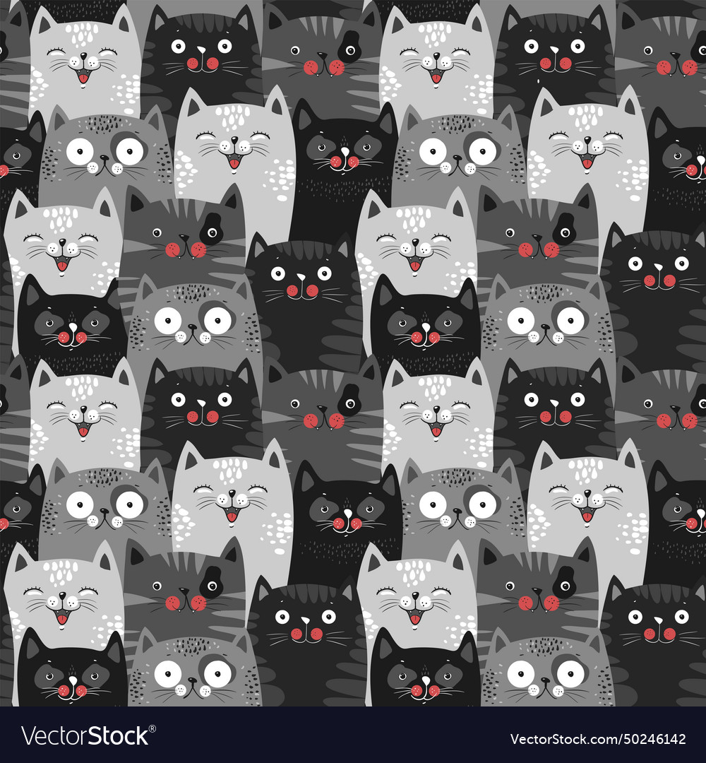 Cute grey cats seamless pattern