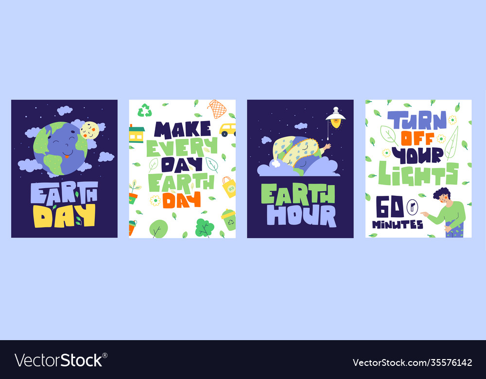 Earth day banner set turn off your light 60 vector image Earth day banner set turn off your light 60