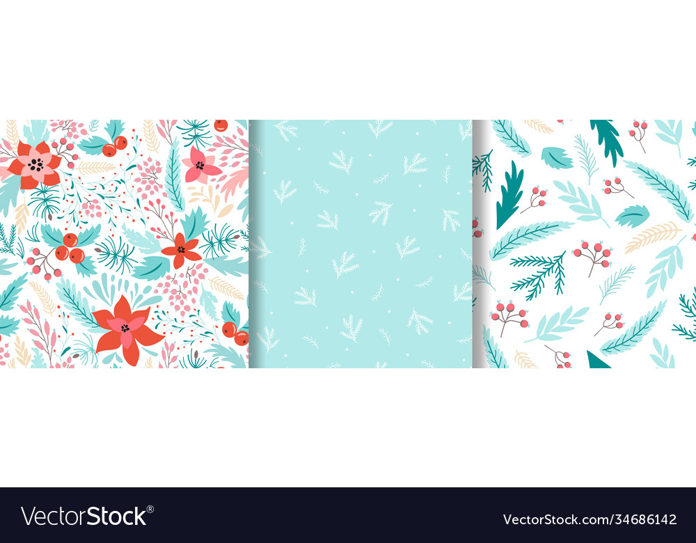 Blumenweihnachtsmuster set happy new year vector image Blumenweihnachtsmuster set happy new year