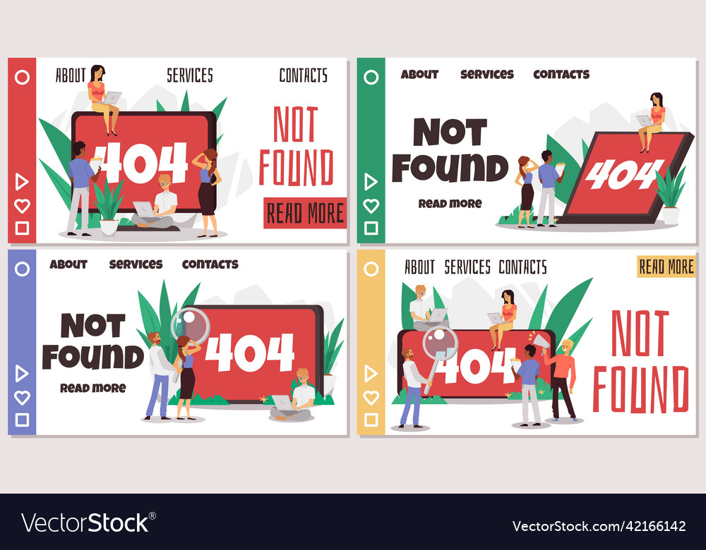 Not found page system 404 error web banners set Vector Image Not found page system 404 error web banners set
