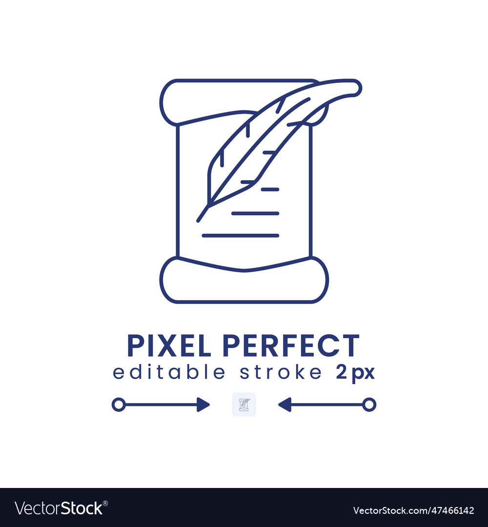 Paper scroll with feather pen linear desktop icon vector image Paper scroll with feather pen linear desktop icon