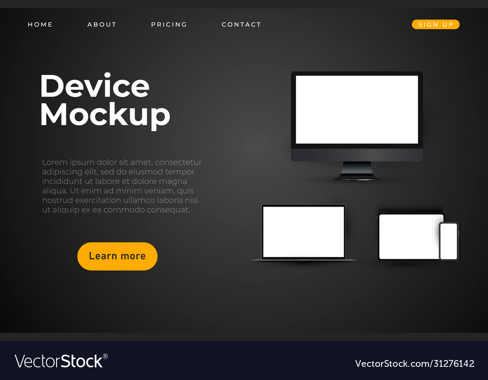 Realistic set devices mockups with monitor vector image Realistic set devices mockups with monitor