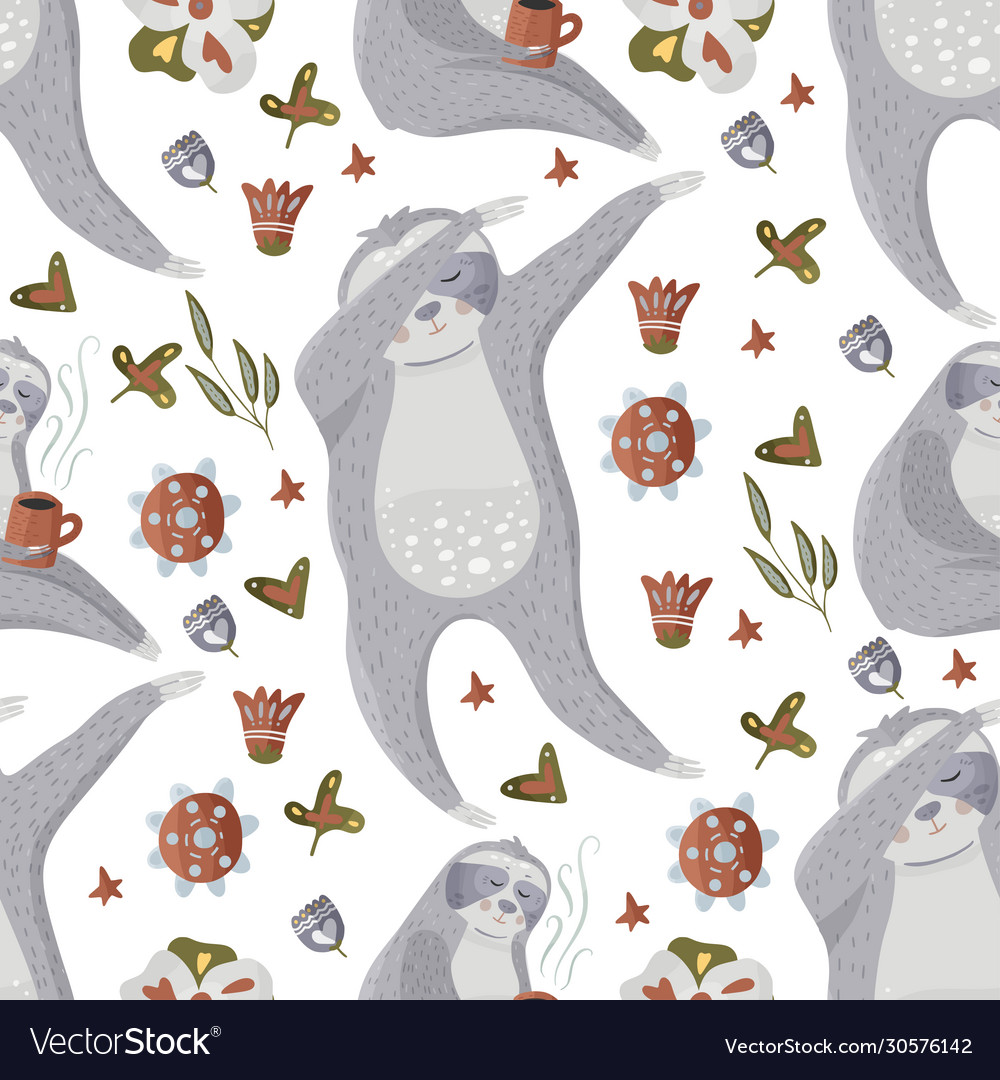 Sloth seamless pattern Royalty Free Vector Image