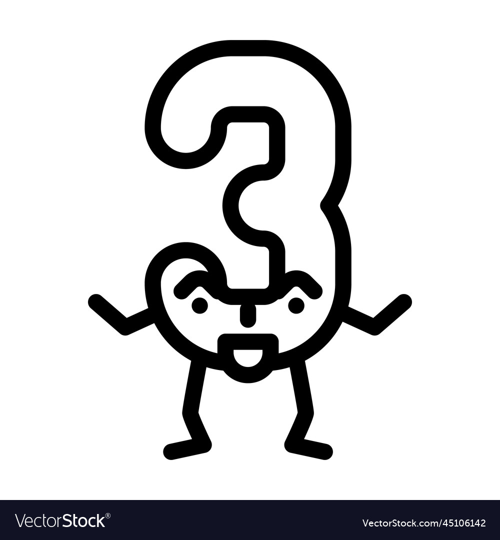 Three number character line icon vector image Three number character line icon