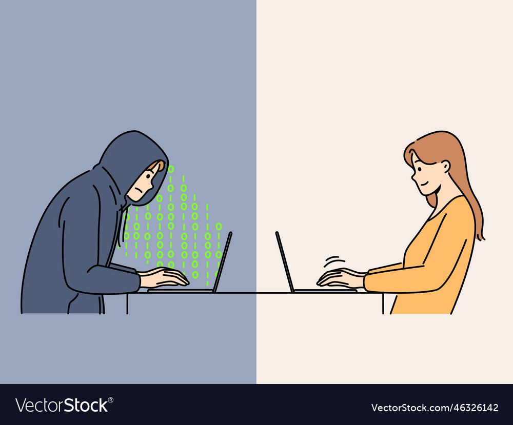 Woman chatting online with male scammer Royalty Free Vector