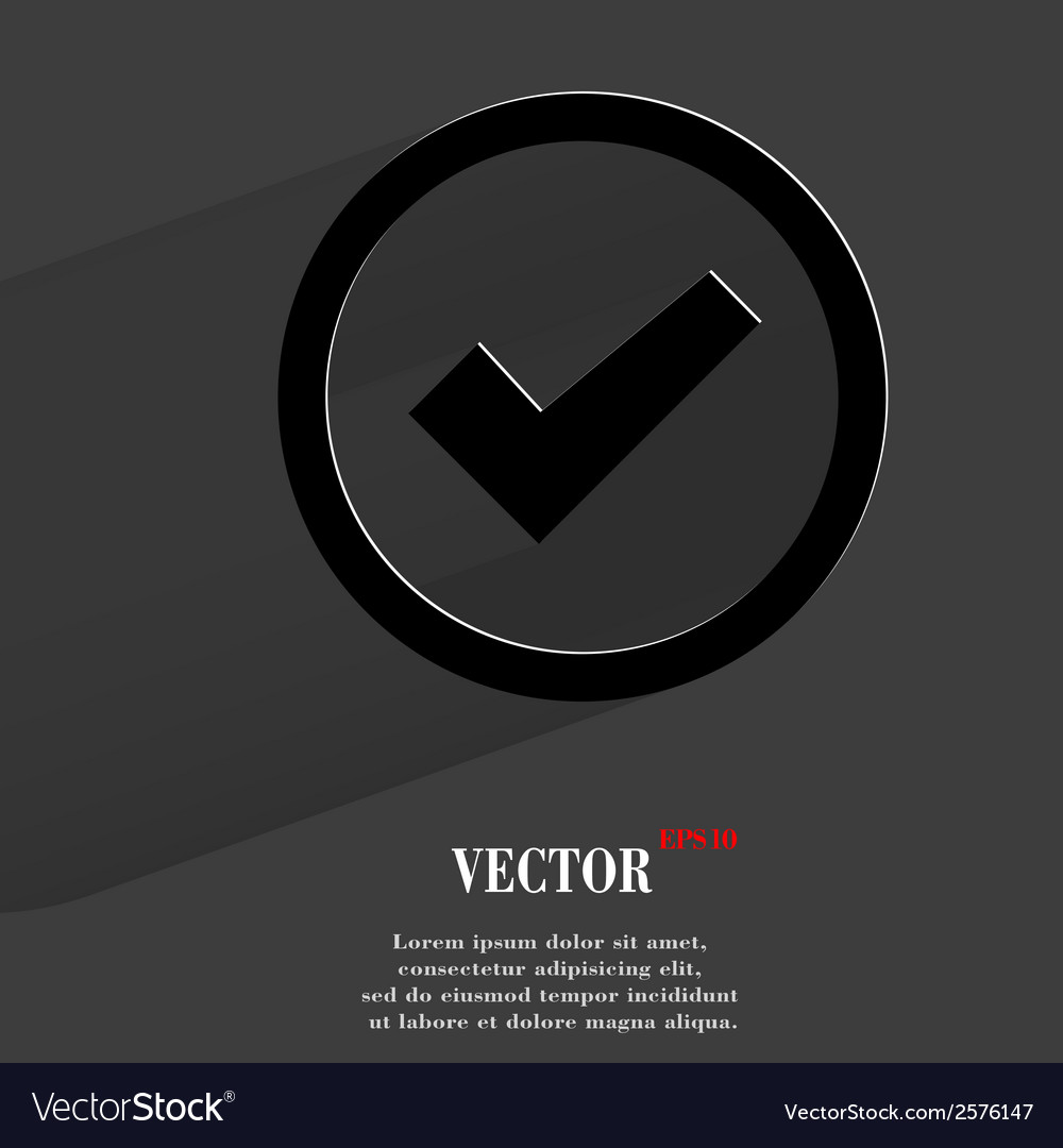 Check mark flat modern web button with long shadow