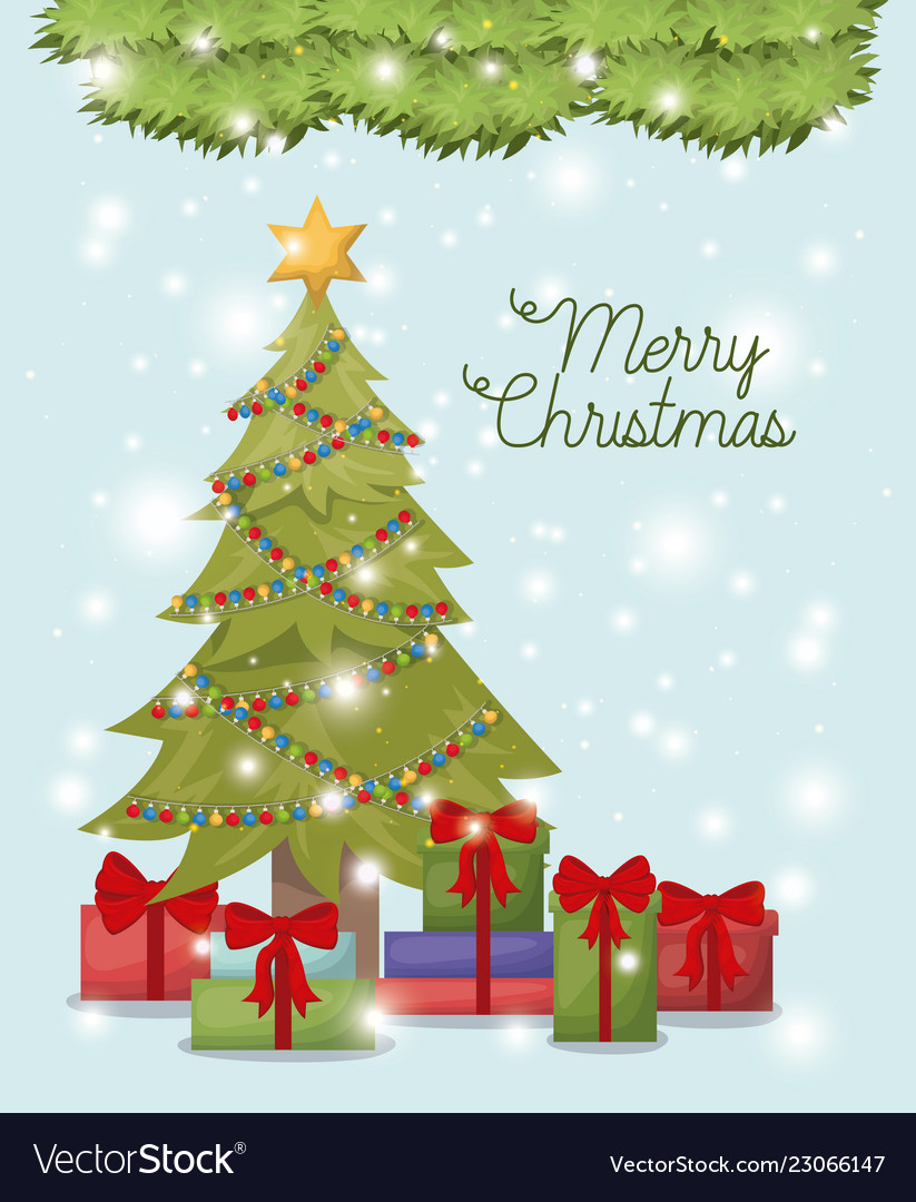 Christmas pine tree with gifts Royalty Free Vector Image