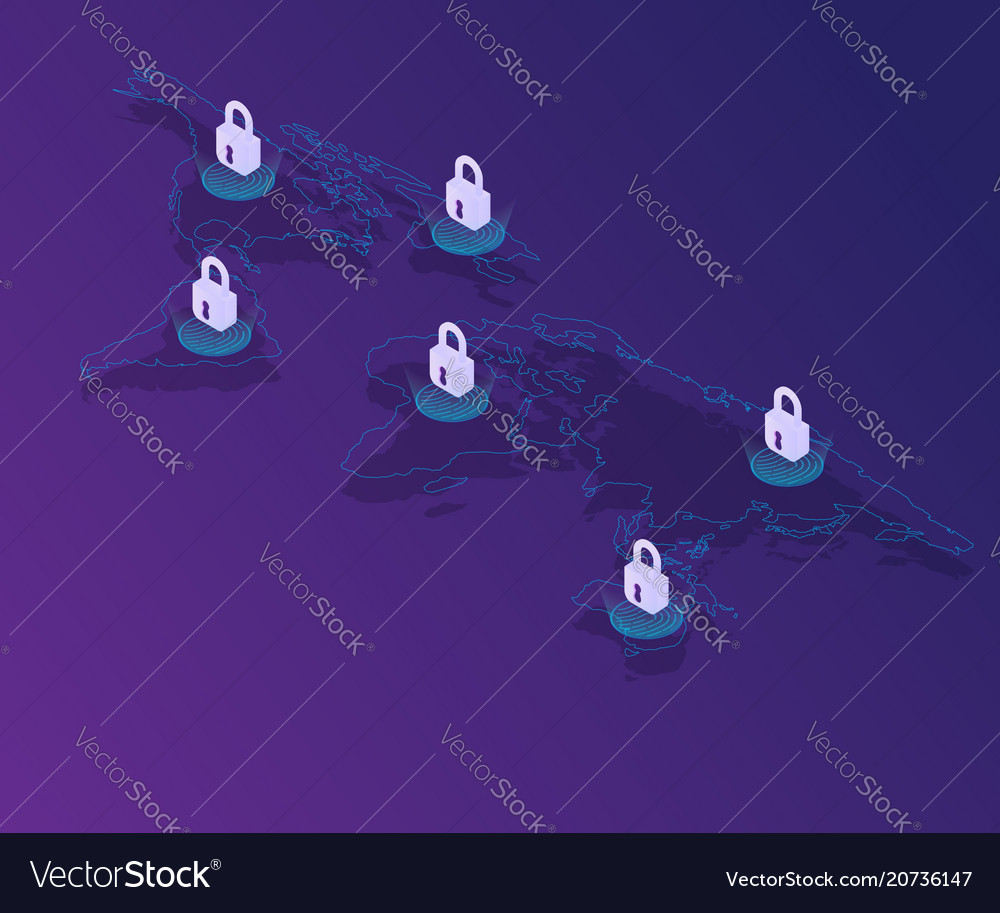 Cyber security with fingerprint lock on world map