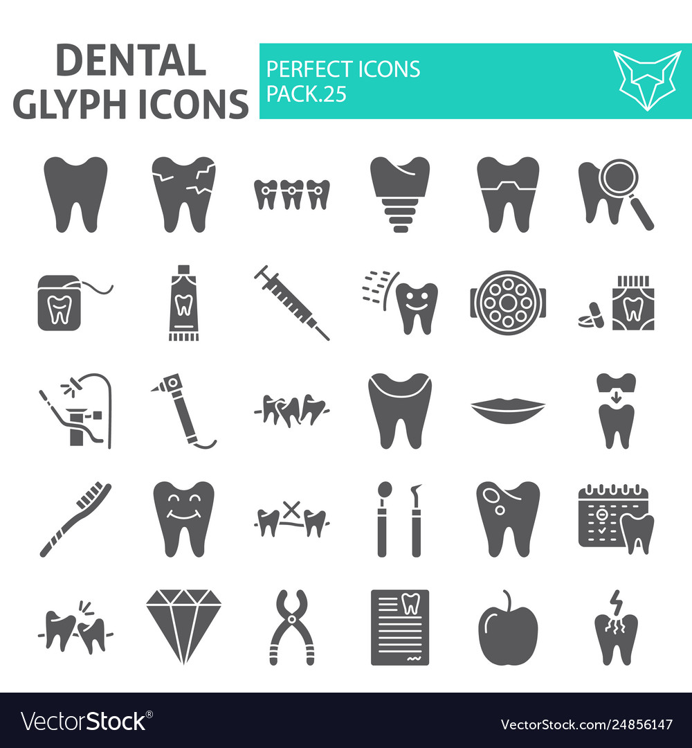 Dental glyph icon set dentistry symbols Royalty Free Vector