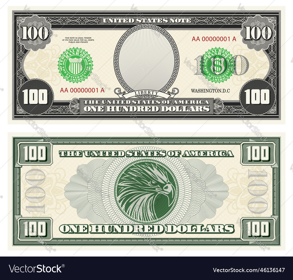 Gray banknote obverse and green reverse 100