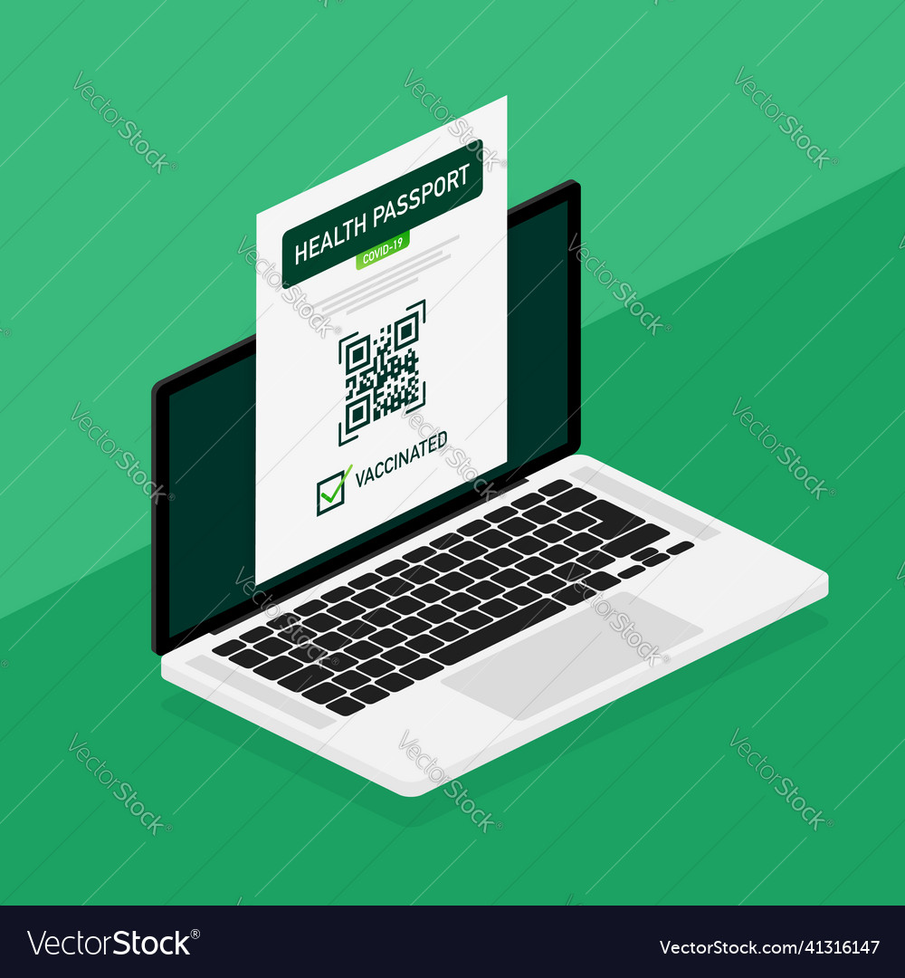 Health passport qr code in linear style on green vector image Health passport qr code in linear style on green