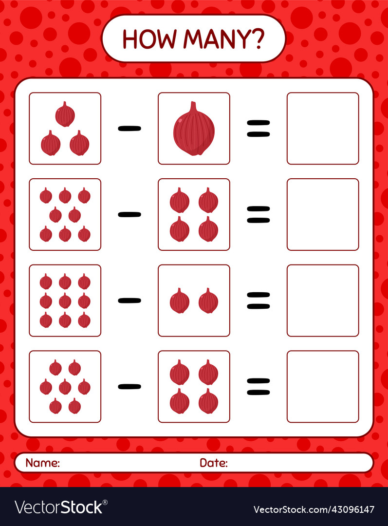How many counting game with onion worksheet vector image How many counting game with onion worksheet