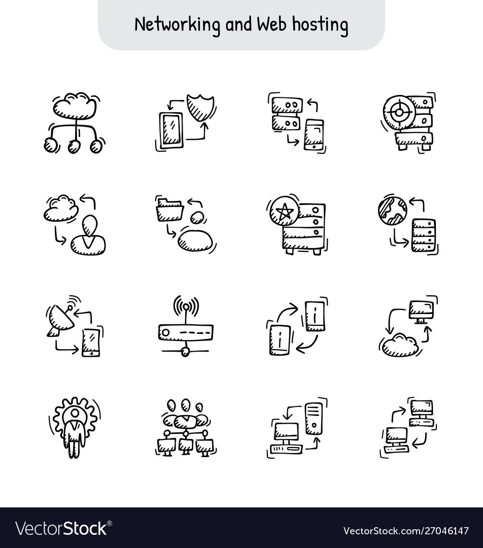 Networking and web hosting hand drawn icons Vector Image Networking and web hosting hand drawn icons