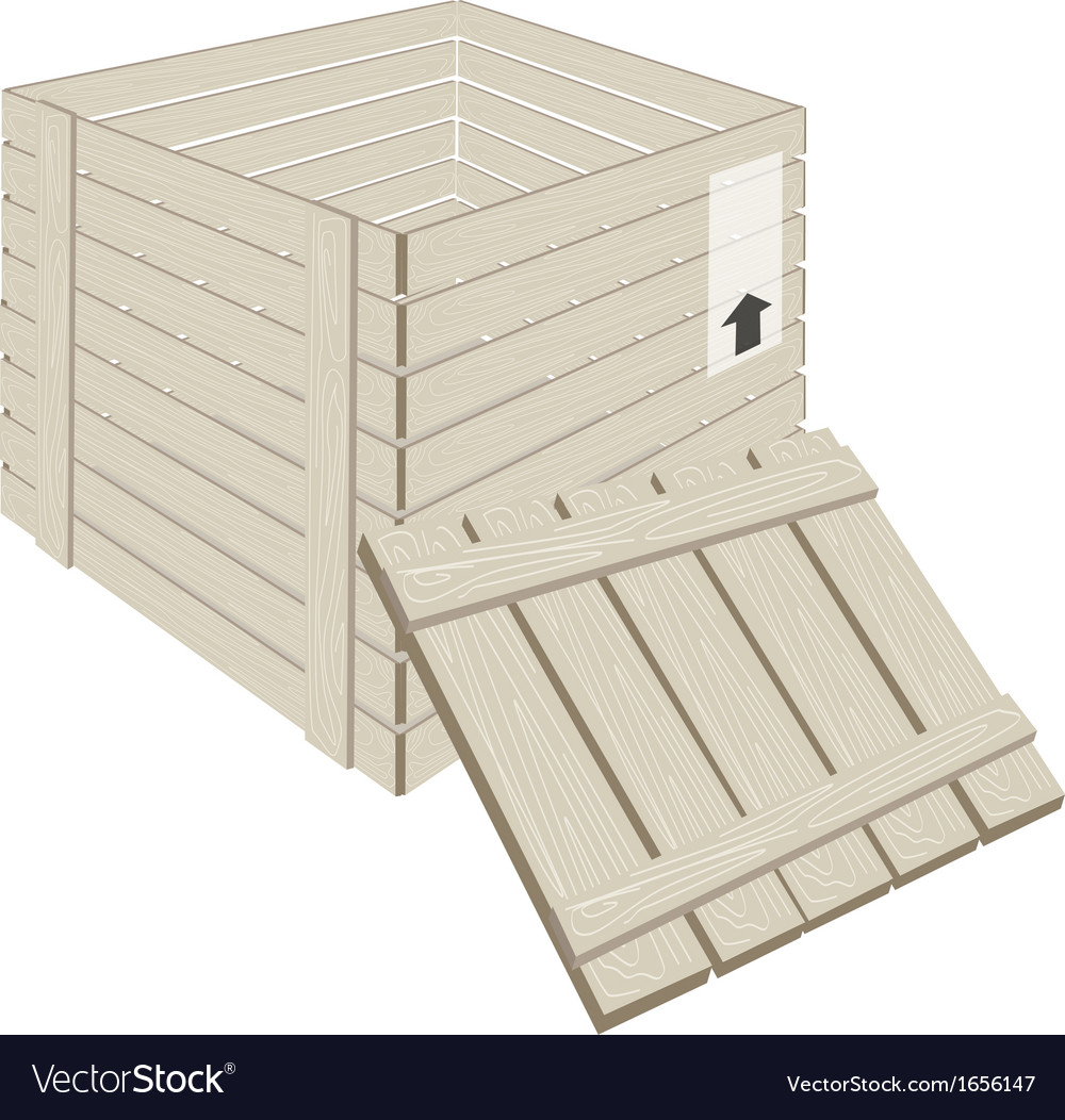 Open wooden cargo box on white background