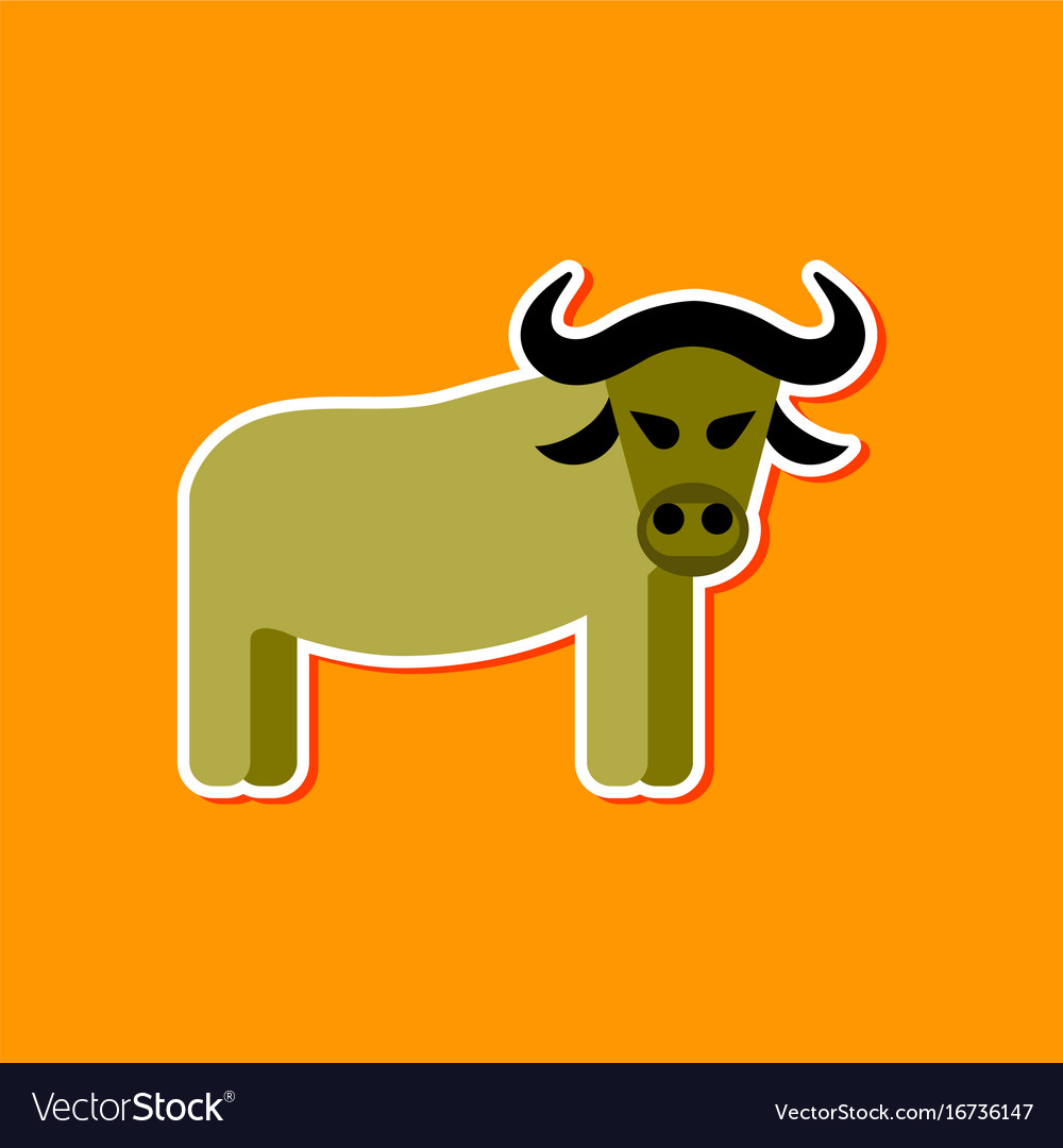 Paper sticker on stylish background cartoon bull Vector Image