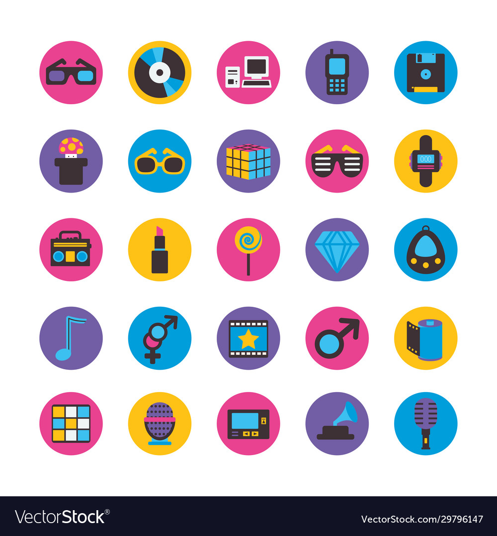 Retro flat block style icon set design vector image Retro flat block style icon set design